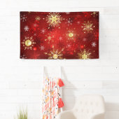 Kerstgouden sneeuwvlokken op rode achtergrond spandoek (Insitu)