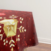 Kerstgouden sneeuwvlokken op rode achtergrond tafelkleed (Voorbeeld)