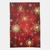 Kerstgouden sneeuwvlokken op rode achtergrond theedoek (Verticaal)