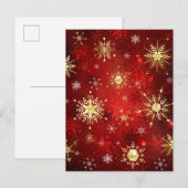 Kerstgouden sneeuwvlokken op rode achtergrond uitnodiging briefkaart (Voorkant / Achterkant)
