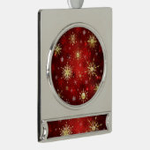 Kerstgouden sneeuwvlokken op rode achtergrond verzilverd banner ornament (Rechts)