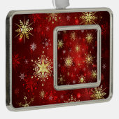 Kerstgouden sneeuwvlokken op rode achtergrond verzilverd omlijst ornament (Rechts)