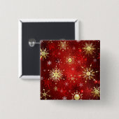 Kerstgouden sneeuwvlokken op rode achtergrond vierkante button 5,1 cm (Voorkant /achterkant)
