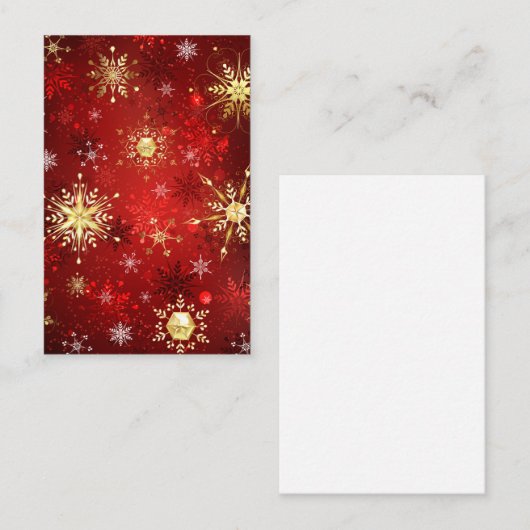 Kerstgouden sneeuwvlokken op rode achtergrond visitekaartje (Voorkant / Achterkant)