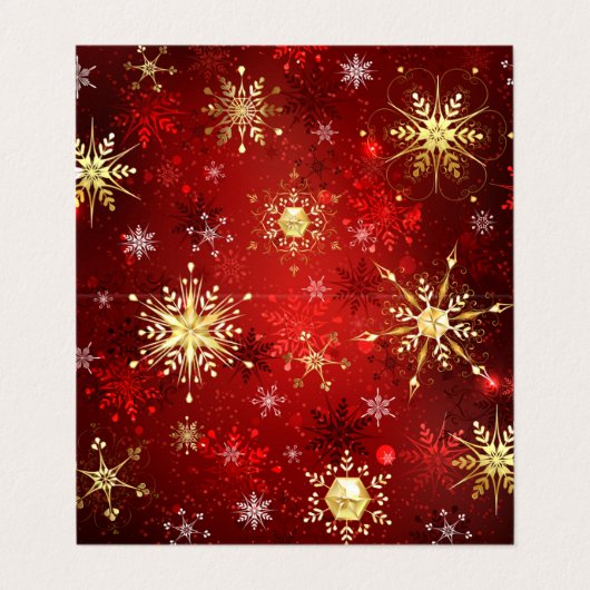 Kerstgouden sneeuwvlokken op rode achtergrond visitekaartje (Buitenkant ongevouwen)