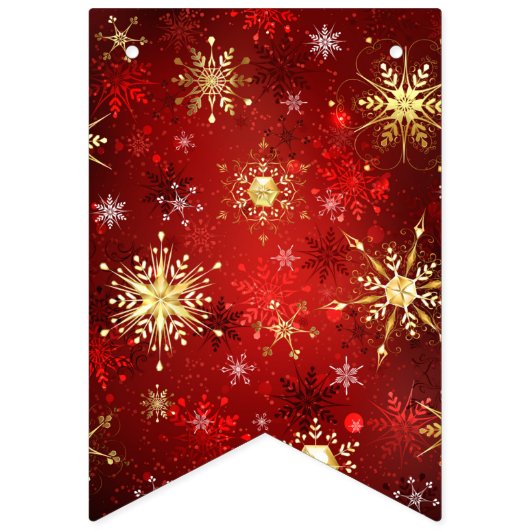 Kerstgouden sneeuwvlokken op rode achtergrond vlaggetjes (Tweede vlag)