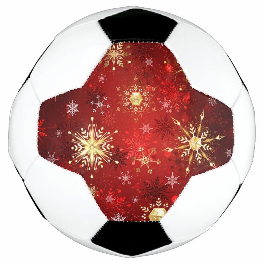 Kerstgouden sneeuwvlokken op rode achtergrond voetbal (Voorkant)