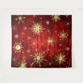 Kerstgouden sneeuwvlokken op rode achtergrond wandkleed (Voorkant (horizontaal))