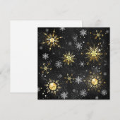 Kerstgouden sneeuwvlokken op zwarte achtergrond advieskaart (Voorkant / Achterkant)