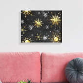 Kerstgouden sneeuwvlokken op zwarte achtergrond canvas afdruk (Insitu (Woonkamer))