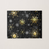 Kerstgouden sneeuwvlokken op zwarte achtergrond legpuzzel (Horizontaal)