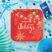 Kerstgouden sneeuwvlokken rood met kerstmis feestd papieren bordje (Feest)