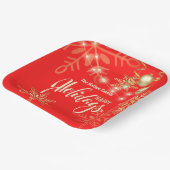 Kerstgouden sneeuwvlokken rood met kerstmis feestd papieren bordje (Gebogen)