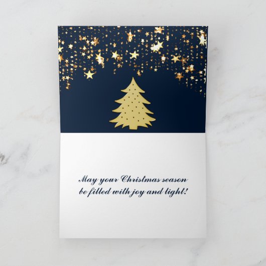 Kerstgouden sterren, Baubles, Boom en Bericht Feestdagen Kaart (Binnen)