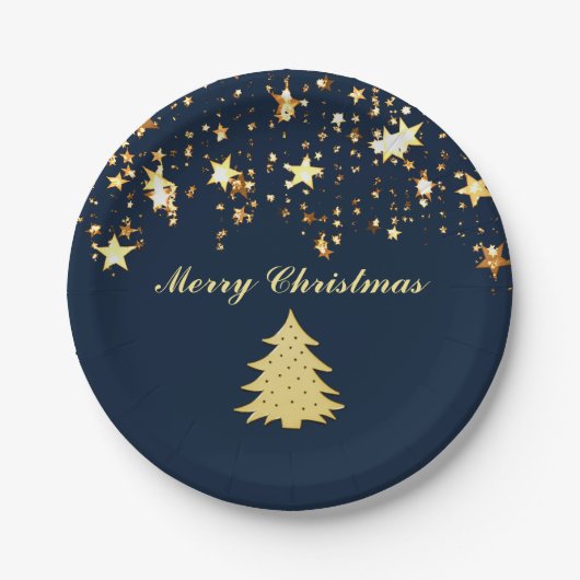 Kerstgouden sterren en bomen met Baubles, ZSSG Papieren Bordje (Voorkant)