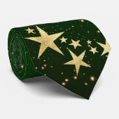 Kerstgouden sterren op groene Stropdas (Opgerold)