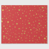 Kerstgouden sterren op rode achtergrond cadeaupapier (Vlak)