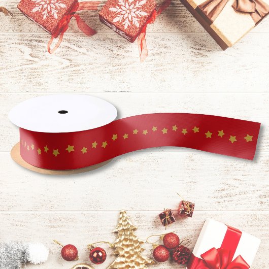 Kerstgouden sterren Pattern Red Satijnen Lint