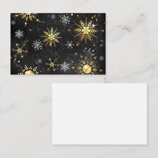 Kerstgouden vlokken op zwarte achtergrond aanbevelingskaartje (Voorkant / Achterkant)