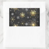 Kerstgouden vlokken op zwarte achtergrond rechthoekige sticker (Tas)