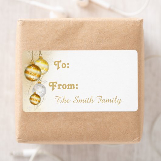 Kerstgouden witte balkversieringen etiket (Insitu)