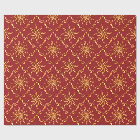 Kerstgouden zonnepatroon cadeaupapier (Vlak)