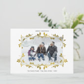 Kerstgoudkoorts Holly Border Single Photo Feestdagenkaart (Staand voorkant)