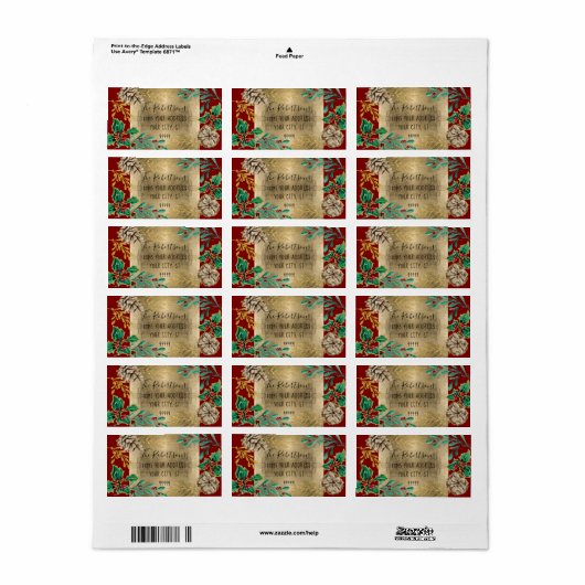 Kerstgoudolie Red Holly Pine Cone Greenery Etiket (Full Sheet)
