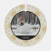 Kerstgoudsnowflake | Foto en jaartang Glas Ornament (Achterkant)