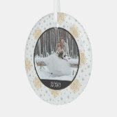 Kerstgoudsnowflake | Foto en jaartang Glas Ornament (Voorkant links)