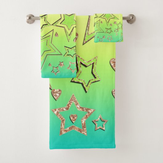 Kerstgradiënt glitter shine confetti sterren bad handdoek (Insitu)