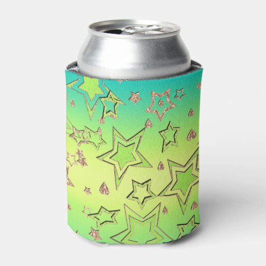 Kerstgradiënt glitter shine confetti sterren blikjeskoeler (Blikje Voorkant)
