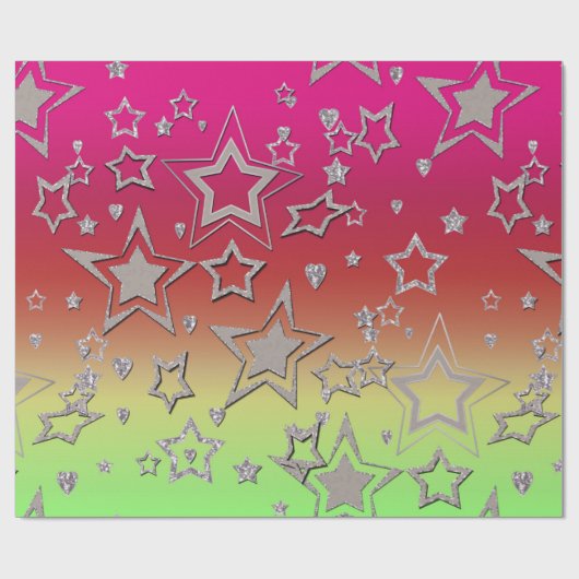Kerstgradiënt glitter shine confetti sterren cadeaupapier (Vlak)