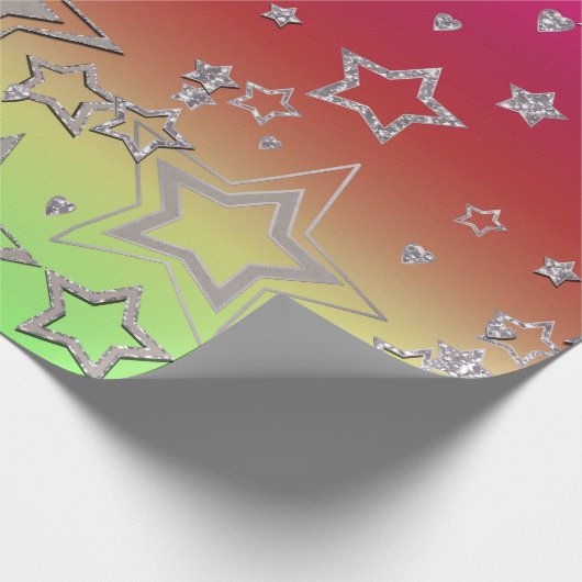 Kerstgradiënt glitter shine confetti sterren cadeaupapier (Hoek)