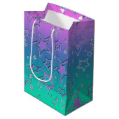 Kerstgradiënt glitter shine confetti sterren medium cadeauzakje (Voorkant Gekanteld)