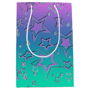 Kerstgradiënt glitter shine confetti sterren medium cadeauzakje