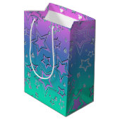 Kerstgradiënt glitter shine confetti sterren medium cadeauzakje (Achterkant Gekanteld)