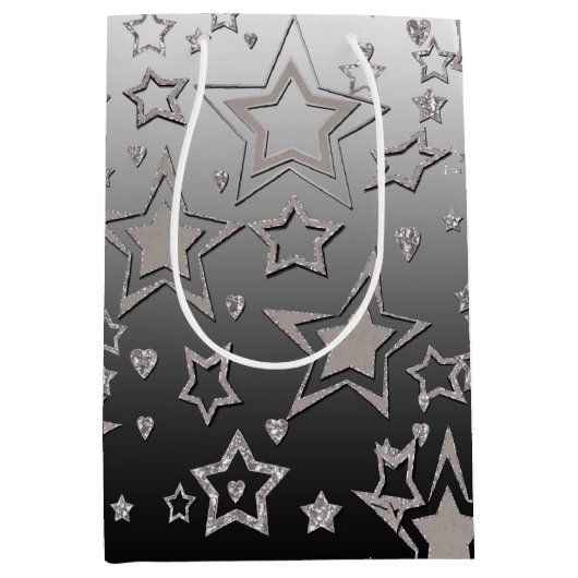 Kerstgradiënt glitter shine confetti sterren medium cadeauzakje (Voorkant)