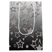 Kerstgradiënt glitter shine confetti sterren medium cadeauzakje (Achterkant)