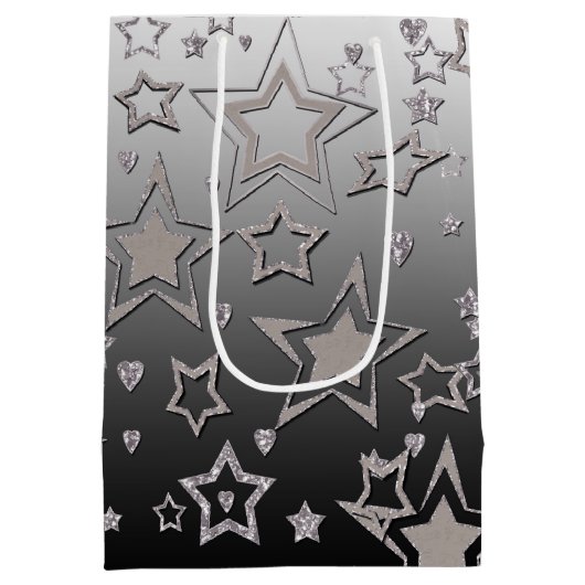 Kerstgradiënt glitter shine confetti sterren medium cadeauzakje (Achterkant)
