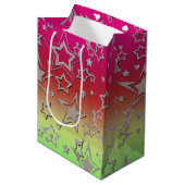 Kerstgradiënt glitter shine confetti sterren medium cadeauzakje (Voorkant Gekanteld)