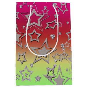 Kerstgradiënt glitter shine confetti sterren medium cadeauzakje