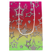 Kerstgradiënt glitter shine confetti sterren medium cadeauzakje (Achterkant)