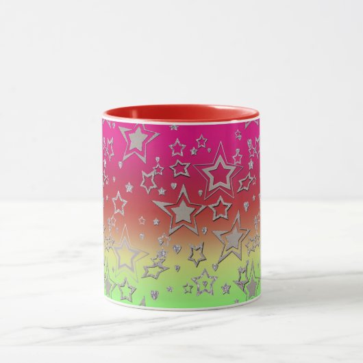 Kerstgradiënt glitter shine confetti sterren mok (Midden)