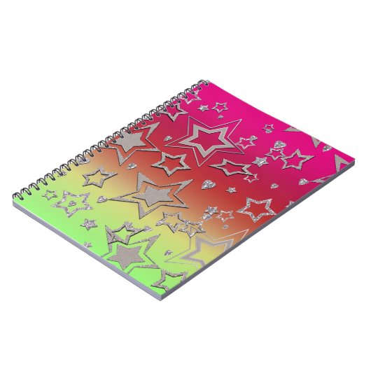 Kerstgradiënt glitter shine confetti sterren notitieboek (Linkerzijde)