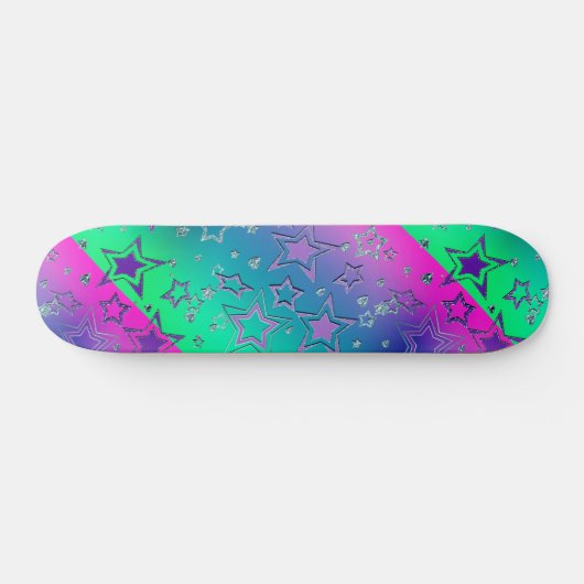 Kerstgradiënt glitter shine confetti sterren persoonlijk skateboard (Horizontaal)