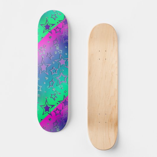 Kerstgradiënt glitter shine confetti sterren persoonlijk skateboard (Voorkant)