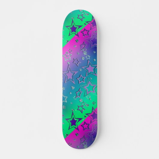 Kerstgradiënt glitter shine confetti sterren persoonlijk skateboard (Voorkant)