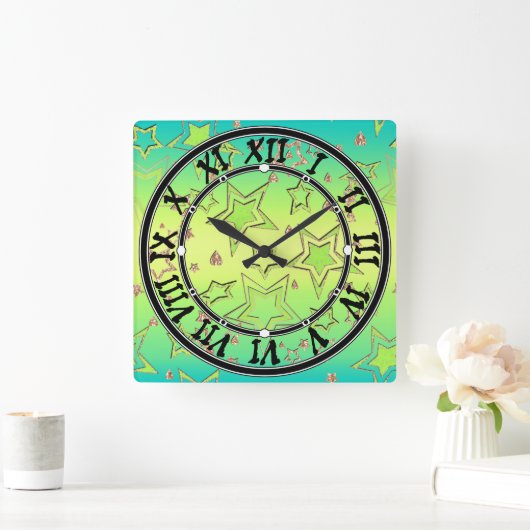 Kerstgradiënt glitter shine confetti sterren vierkante klok (Huis)