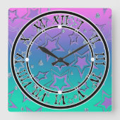 Kerstgradiënt glitter shine confetti sterren vierkante klok (Voorkant)